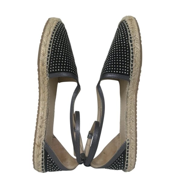 Jimmy Choo Donna Black Suede Silver Studded Espadrilles Flat Sandals 12 Boho - Picture 8 of 14